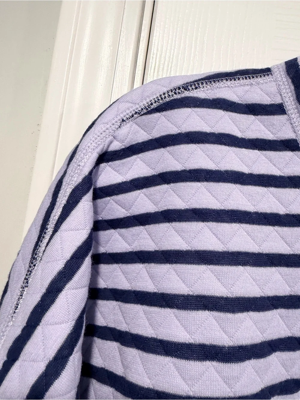 NWOT J. Crew Size 2X Purple Navy Blue Reversible Quilted Striped Crew Sweatshirt